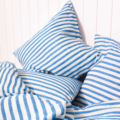 LINEN pillow case Blue stripe