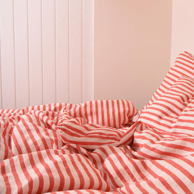 LINEN pillow case Red stripe