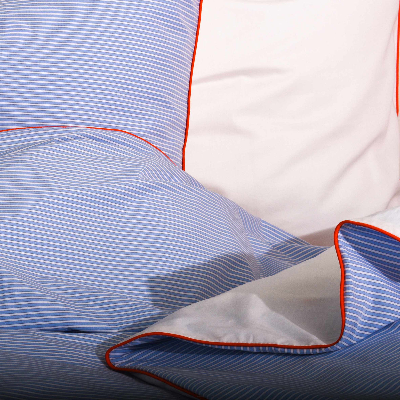 COTTON PERCALE stripe pillow case Blue stripe Orange piping