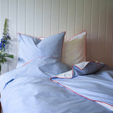 Cotton percale Pillowcase - Blue stripe Orange piping