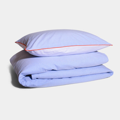 COTTON PERCALE stripe pillow case Blue stripe Orange piping
