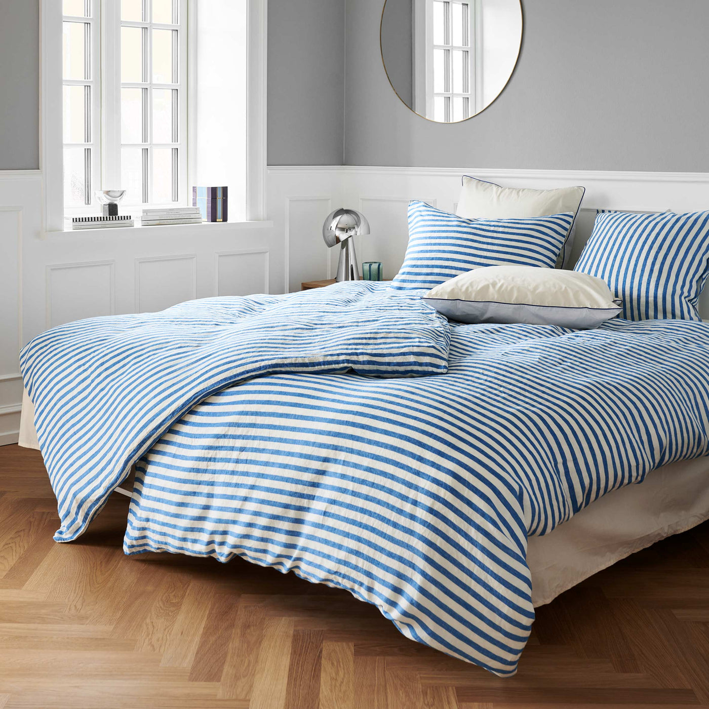 LINEN pillow case Blue stripe