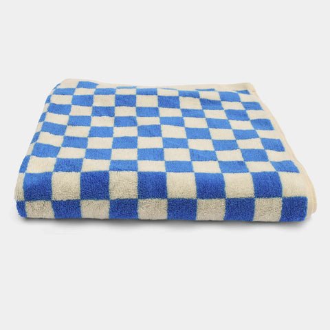 Check bath towel - Aqua blue