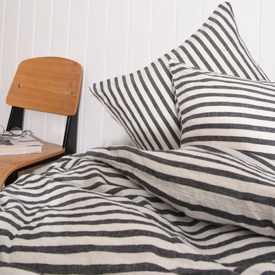LINEN pillow case Black stripe