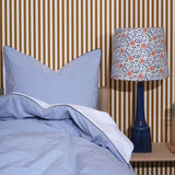 Cotton percale duvet cover set- Navy stripe with blue piping