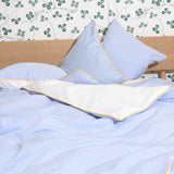 Cotton percale Pillowcase - Blue stripe Yellow piping