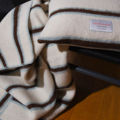 WOOL Blanket Light blue & cream stripe