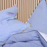 Cotton percale duvet cover set- Navy stripe with blue piping