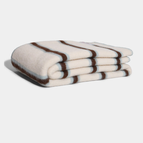 Wool Blanket - Light blue & cream stripe