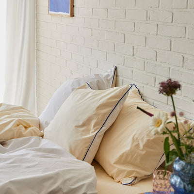 COTTON PERCALE bedding Cream and White