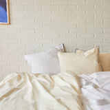 Cotton percale Bedding set - Cream and White