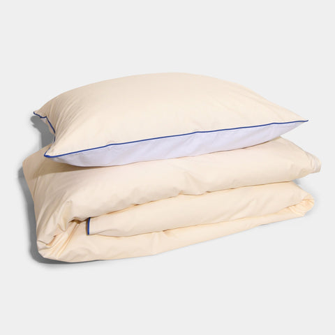 Cotton percale Bedding set - Cream and White