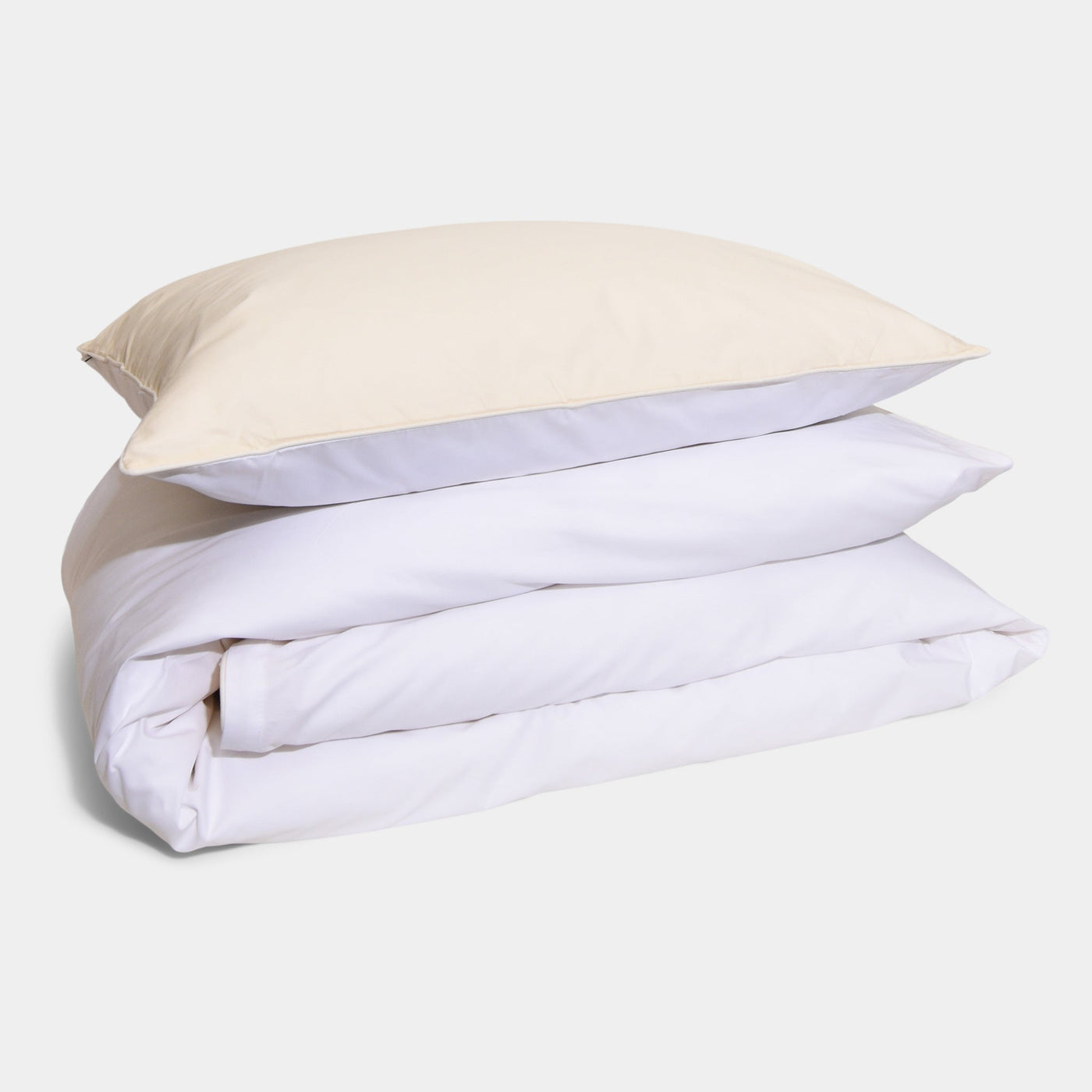 COTTON PERCALE duvet cover set, Cream & white with cream piping
