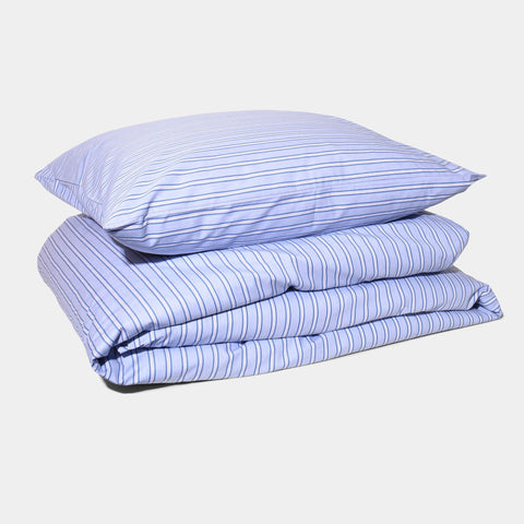Cotton percale Bedding set- Blue shirt stripe