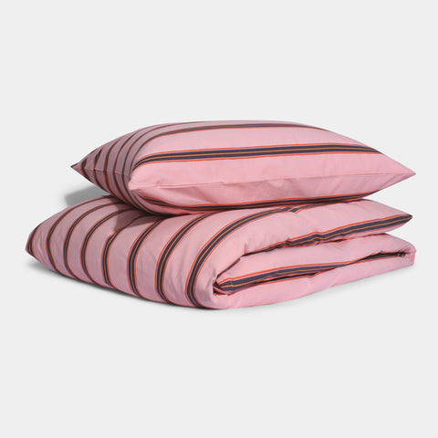 Cotton percale Bedding set- Pink dobby stripe